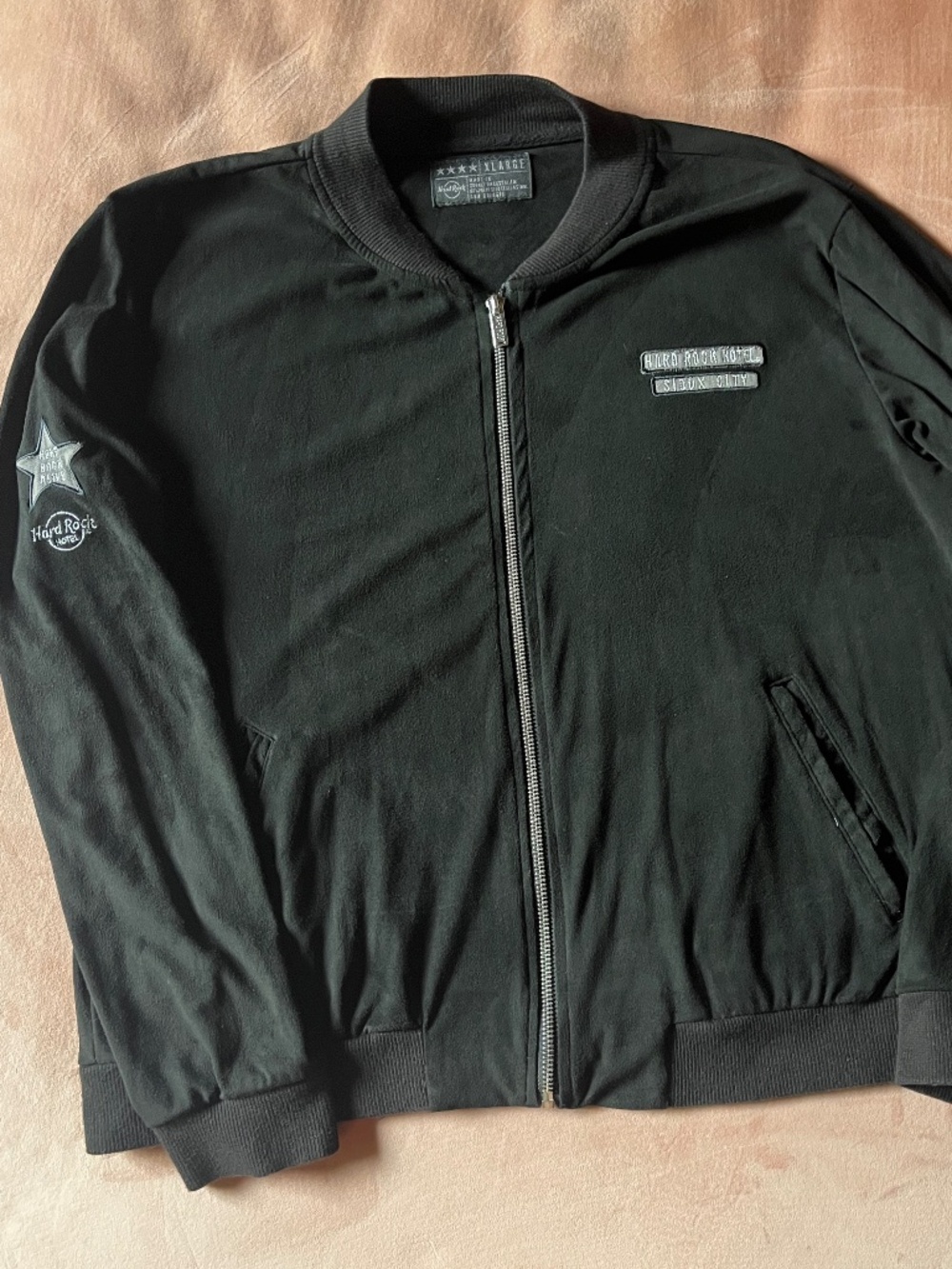 Hard Rock Hotel Sioux City Womens XL Black Full Zip Bomber Jacket Embroidered